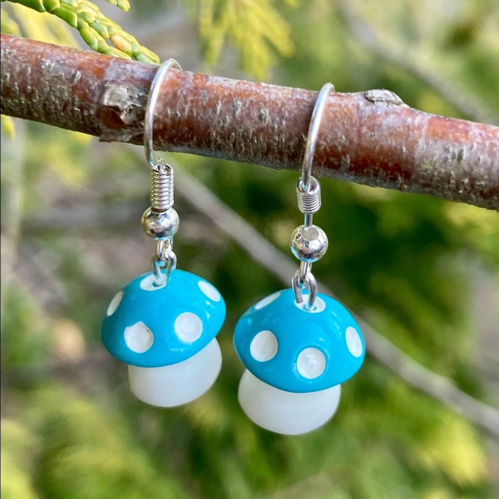✮FREE✮ Magical Mushroom Earrings Turquoise Blue Toad Stool • Fairy Grunge • Boho
